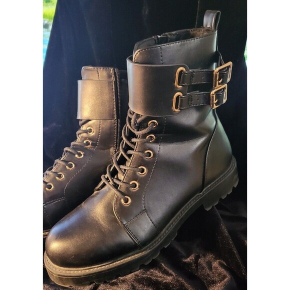 ASOS DESIGN Armour Chain Lace-up Ankle Boots Black US Size 5 - Picture 6 of 7